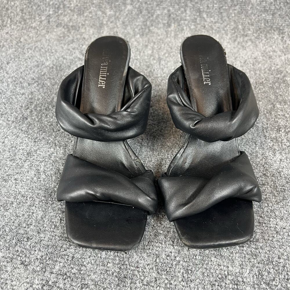 Olivia Miller Black Heeled Mules Size 9 Slip-On Sandals Damaged Read